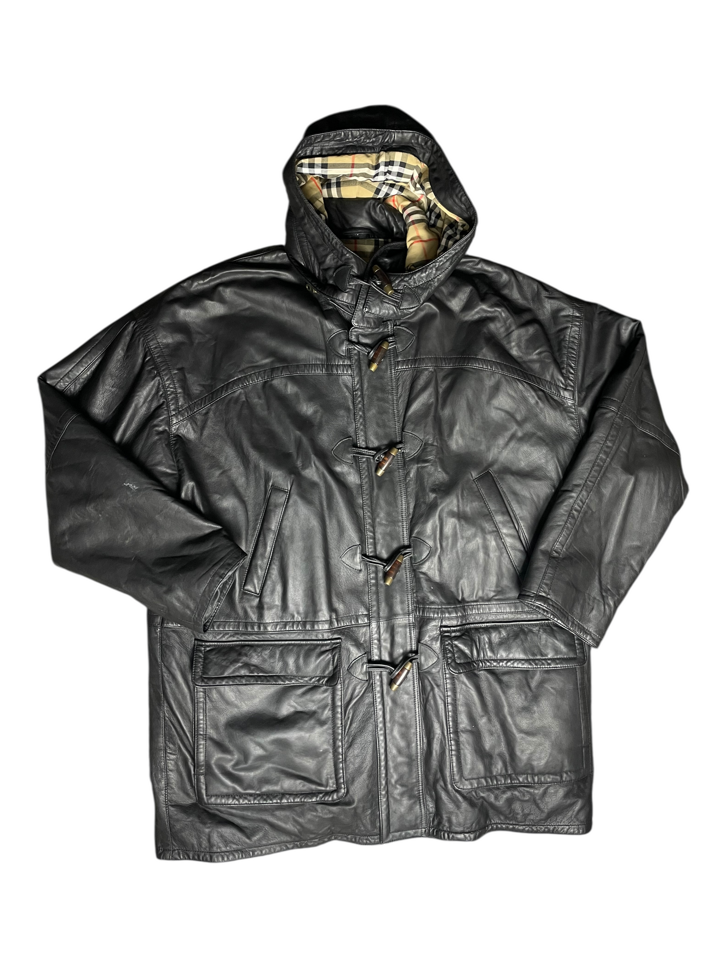 Burberry London Hooded Leather Jacket Men's Size XXL