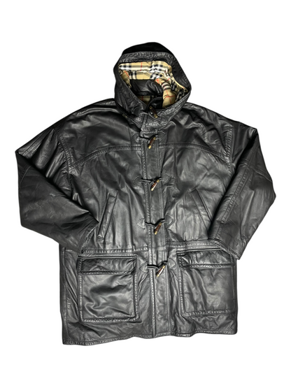 Burberry London Hooded Leather Jacket Men's Size XXL