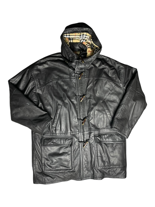 Burberry London Hooded Leather Jacket Men's Size XXL