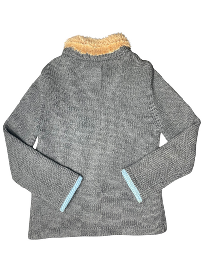 Burberry Zip Up Jumper, With Fur Collar Women's Size UK 10