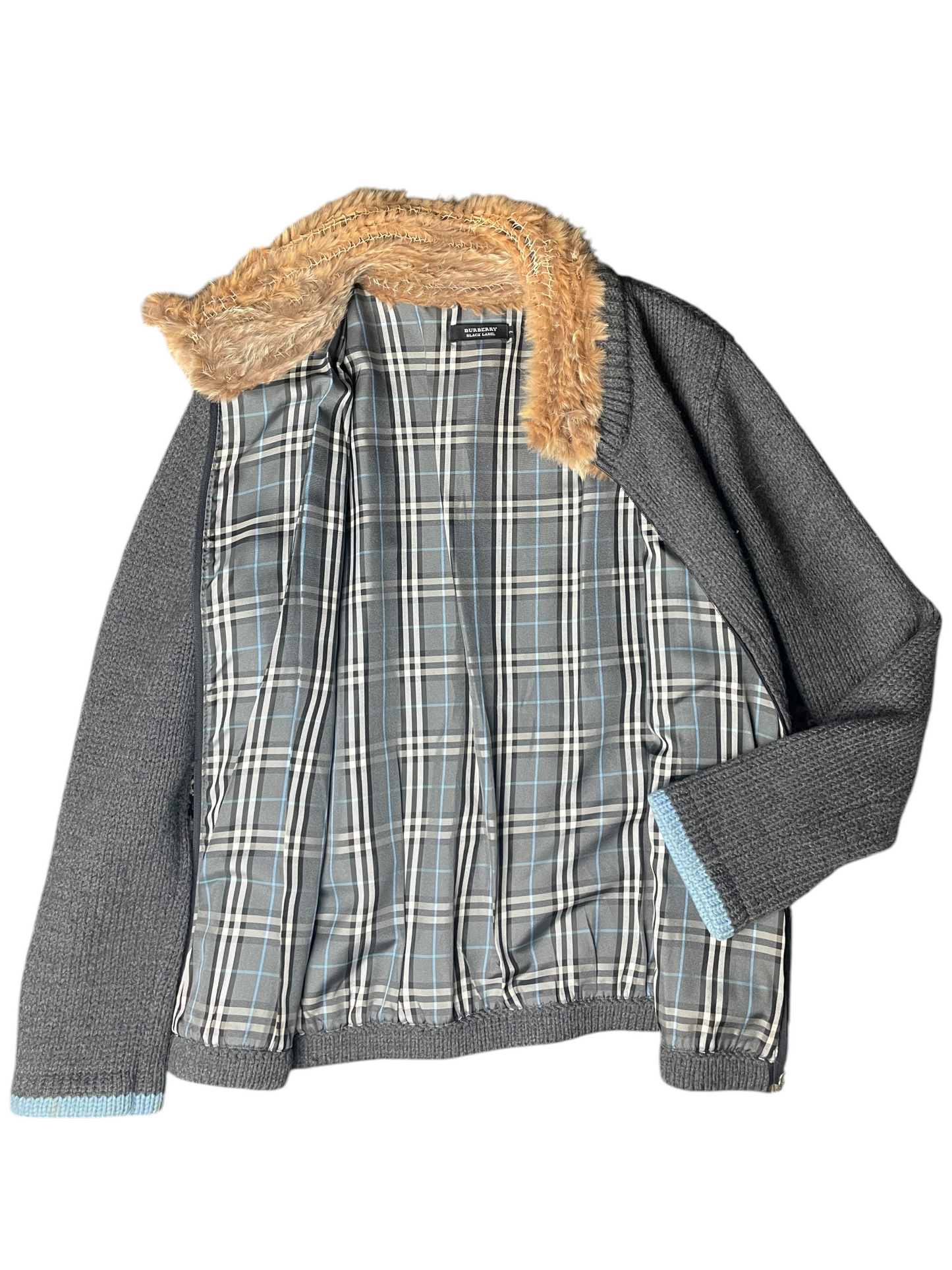Burberry Zip Up Jumper, With Fur Collar Women's Size UK 10