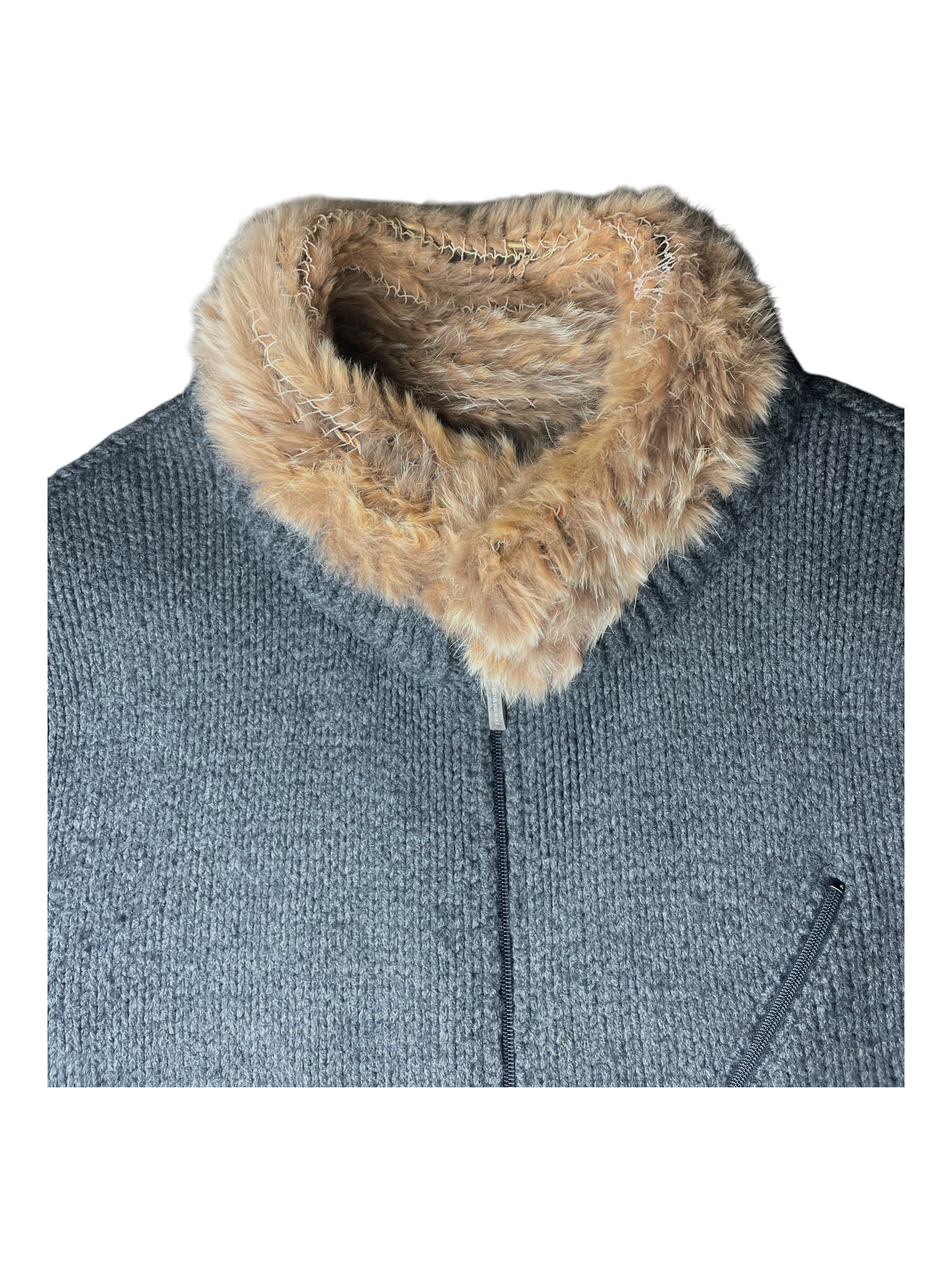 Burberry Zip Up Jumper, With Fur Collar Women's Size UK 10