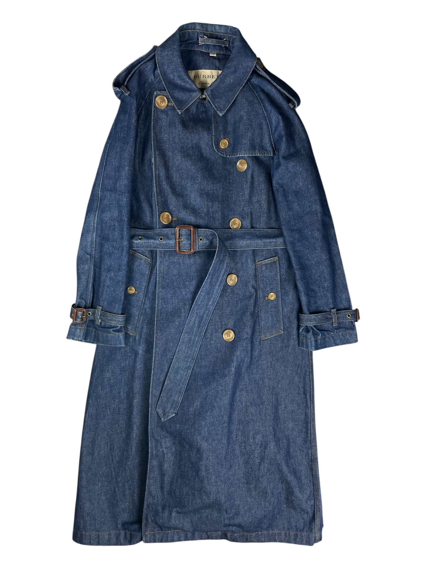 Burberry London Belted & Breasted Denim Trench Coat Women's Size UK 8