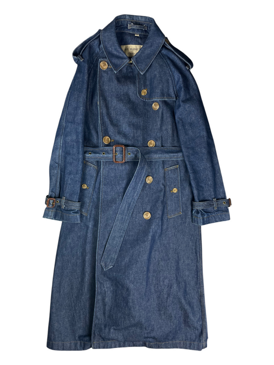 Burberry London Belted & Breasted Denim Trench Coat Women's Size UK 8